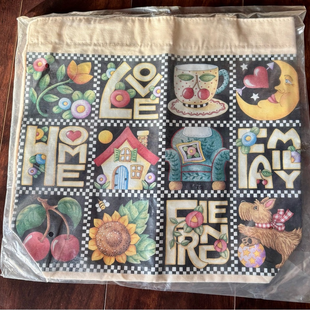 Vintage Mary Engelbreit Canvas Tote Bag Love Home Family Friend NEW in Package